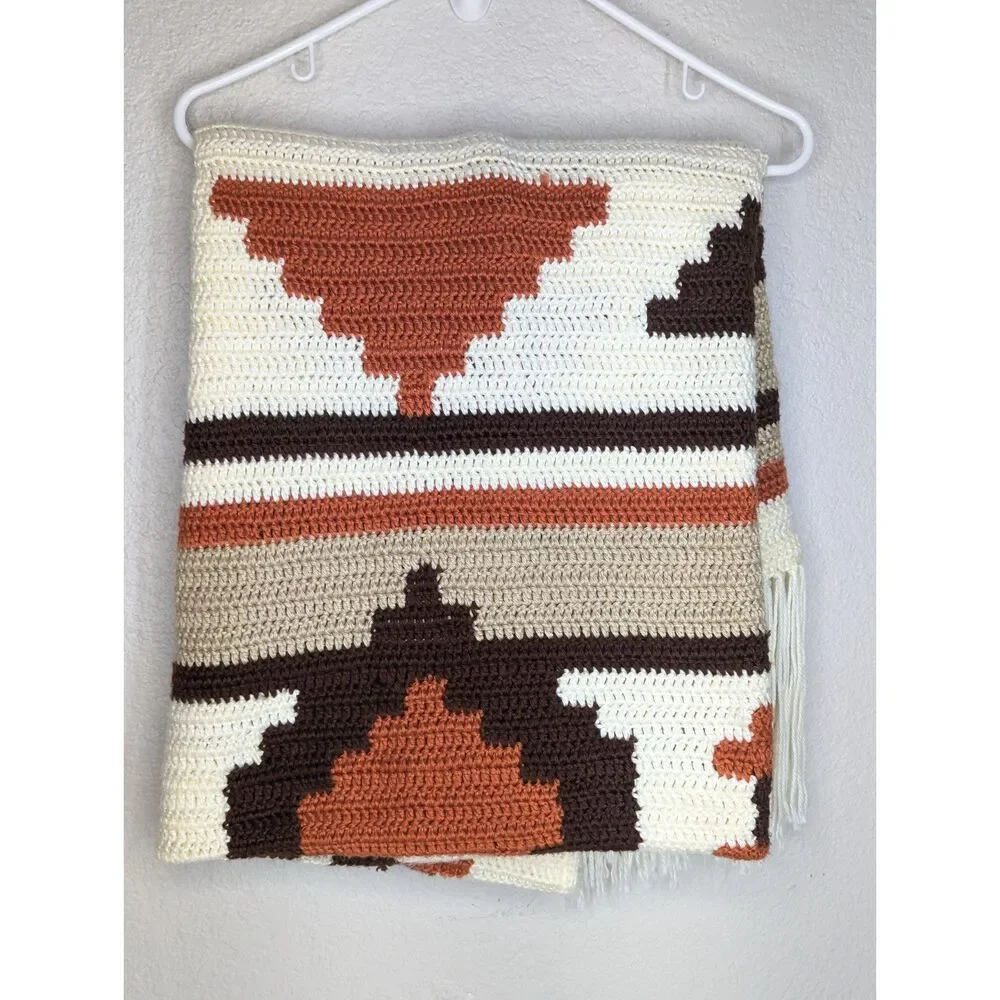 Vintage Navajo Inspired Modern Southwest Throw Blanket Handmade Earth Tones Boho